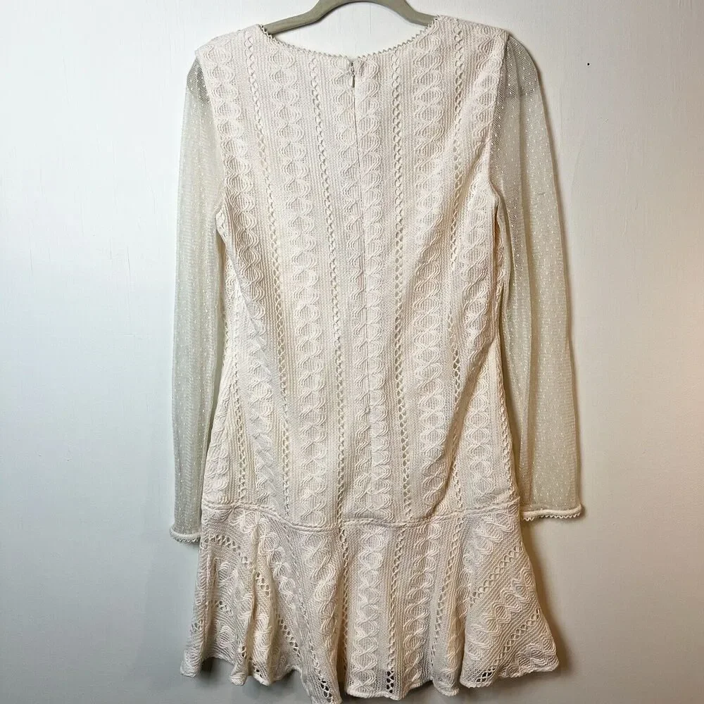 Stevie May Ivory Crochet Lace Long Sleeve Gallery Mini Dress Sz S - Picture 6 of 10